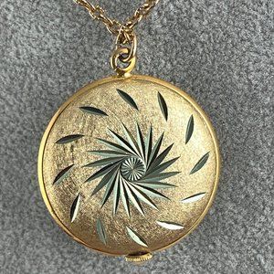 Vintage Bucherer 17 Jewel Diamond Cut Gold Tone Pendant Watch Wind Up Ru…